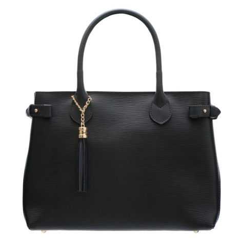 Dámská kožená kabelka ražená s třásní - černá Glamorous