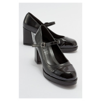 LuviShoes PAEIS Black Patent Leather Women's Heeled Shoes.