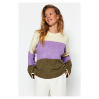Trendyol žlutý měkký texturovaný pletený svetr s barevným blokem