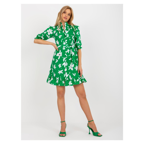 Zelené košilové květinové mini šaty s límečkem -green Zelená BASIC