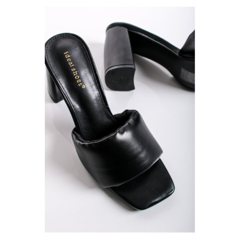 Černé pantofle na hurbém podpatku Jeanne Ideal