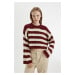 DEFACTO Women's Regular Fit Striped Crew Neck Crop Knitwear Sweater