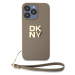 PU Leather Stack Logo Wrist Strap Zadní Kryt pro iPhone 14 Pro Max Beige DKNY