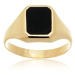 Pánský prsten ze žlutého zlata s onyxem PP010F + DÁREK ZDARMA
