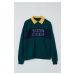 Trendyol Emerald Green Oversize/Wide Fit Shirt Collar Color Blocked Puffy Printed Cotton Sweatsh