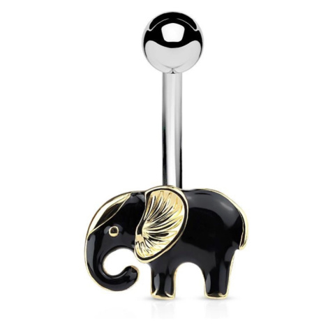 Piercing do pupíku z chirurgické oceli, slon v černo-zlaté barevné kombinaci Šperky eshop