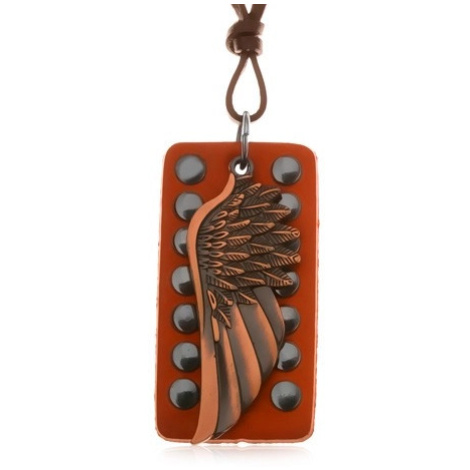 Kožený náhrdelník - andělské křídlo měděné barvy, okovaný pás kůže Šperky eshop