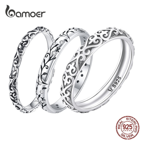 Stříbrný prsten se vzory ve stylu vintage LOAMOER