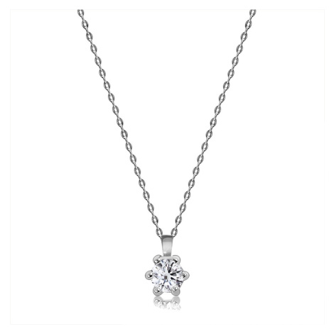 Briliantový náhrdelník z bílého 14K zlata - broušený kulatý diamant, kotlík s úchyty, tenký řetí Šperky eshop