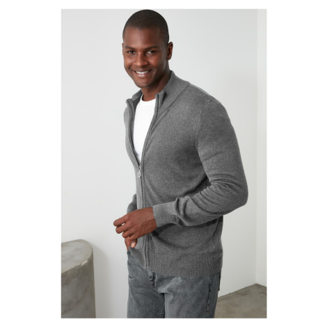 Trendyol Gray FL Men's Slim Half Turtleneck Plain Knitwear Cardigan