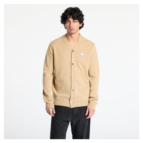 Svetr Comme des Garçons PLAY White Emblem V-Neck Cardigan Knit UNISEX Light Camel