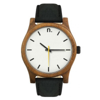 Černo-bílé dřevěné hodinky s koženým řemínkem pro pány