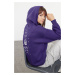 Trendyol Purple Printed Oversize Hooded Thick Fleece Knitted Sweatshirt