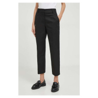 Kalhoty Tommy Hilfiger dámské, černá barva, jednoduché, high waist, WW0WW40504