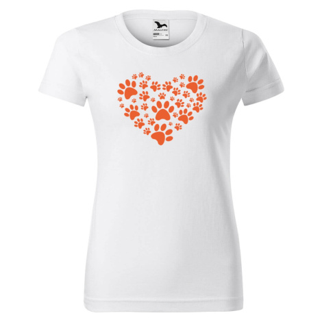 DOBRÝ TRIKO Dámské tričko s potiskem Psí tlapky srdce Barva: Bílá