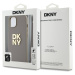 PU Leather Stack Logo Wrist Strap Zadní Kryt pro iPhone 13 Beige DKNY