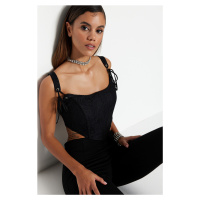 Trendyol Black Crop Lined Pile Lace Bustier