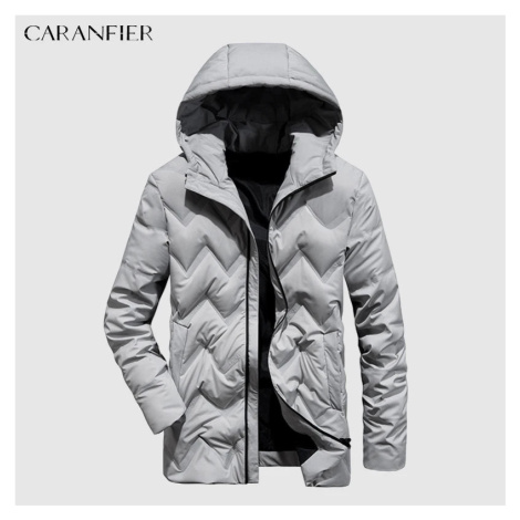 Zimná páperová bunda pánska s kapucňou a prešívaním CARANFLER