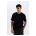 DEFACTO Men's Black New Regular Fit Regular Cut Crew Neck Cotton Short Sleeve Basic T-Shirt