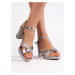Trendy sandály dámské stříbrné na širokém podpatku