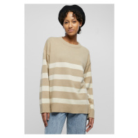 Dámský proužkovaný pletený svetr - béžový