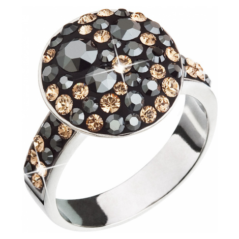 Evolution Group Stříbrný prsten s krystaly Swarovski zlato černý 35054.4 colorado