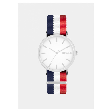 DFranklin Bílé hodinky s modro červenym páskem D.Franklin