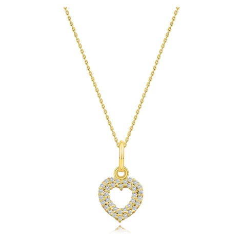 Diamantový náhrdelník ze žlutého 14karátového zlata - obrys srdce, čiré diamanty Šperky eshop