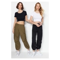 Trendyol Black-White 2 Pack Fitted Crop Crew Neck Ribbed Stretchy Knitted Blouse