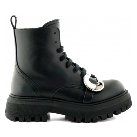 Kotníková obuv no21 track sole chunky buckle embellished ankle boots lace up černá N°21