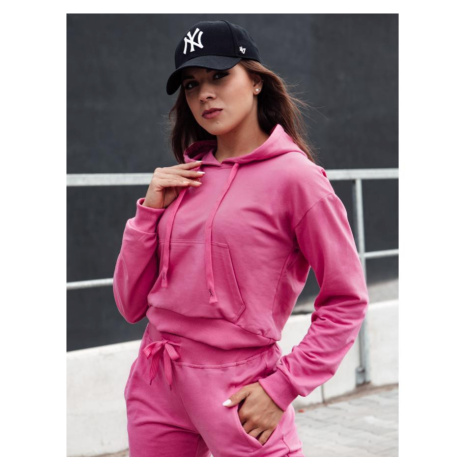 Růžová krátká dámská mikina s kapucí DStreet