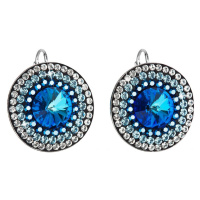 Stříbrné náušnice visací s krystaly Swarovski modré kulaté-rivoli 31208.5 Bermuda Blue