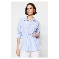 Trendyol Modrá Pruhovaná Košile s Kravatovým Detailingem