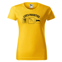 DOBRÝ TRIKO Dámské tričko s potiskem Životní priority rybáře Barva: Žlutá
