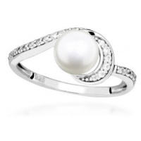 Silver Cat Stříbrný prsten s kubickými zirkony a pravou perlou SC496
