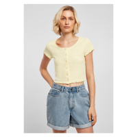 Ladies Cropped Button Up Rib Tee - softyellow