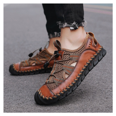 Pánské kožené boty na léto síťované sandály s pásky MIXI FASHION