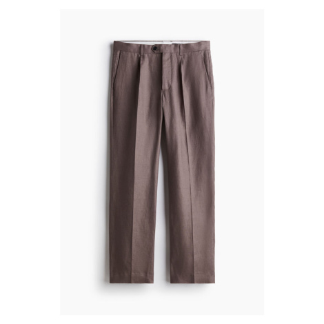 H & M - Lněné společenské kalhoty Relaxed Fit - béžová H&M