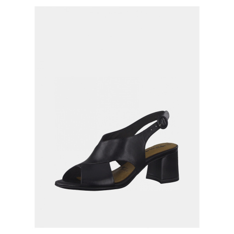 Tamaris černé kožené sandály na podpatku