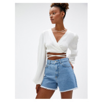 Koton Denim Shorts High Waist Ripped Detailed Pocket Cotton.