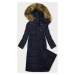 Tmavě modrá dlouhá zimní bunda s kapucí (V726)