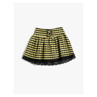 Koton Mini Skirt with Bow and Lace Detail and Elastic Waist