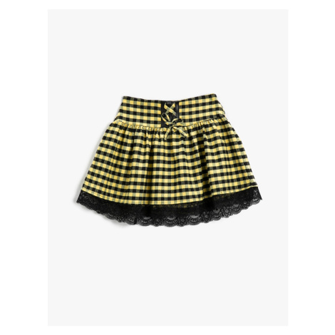 Koton Mini Skirt with Bow and Lace Detail and Elastic Waist