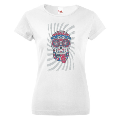 Dámské tričko s potiskem barevné lebky - originální a stylové tričko BezvaTriko