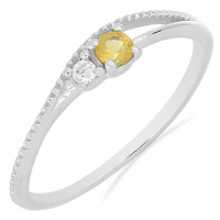 Prsten stříbrný s broušeným žlutým safírem a zirkonem Ag 925 031121 YS - 59 mm 1,25 g