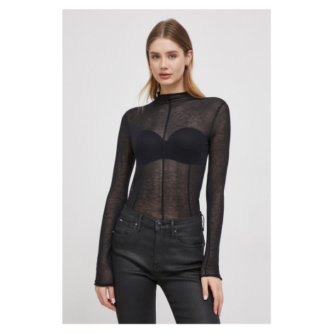 Tričko s dlouhým rukávem Calvin Klein Jeans černá barva, J20J222925