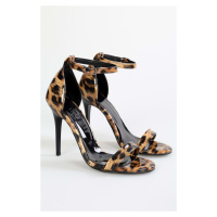 Shoeberry Women's Lina Leopard Shiny Single Strap Heeled Shoes