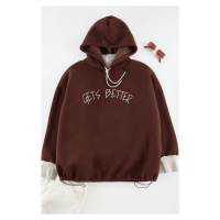 Trendyol Curve Brown Hooded Knitted Sweatshirt