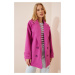 Happiness İstanbul Women's Dark Pink Double Breasted Stamped Coat