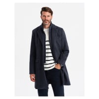 Ombre Men's unbuttoned coat with wool - navy blue